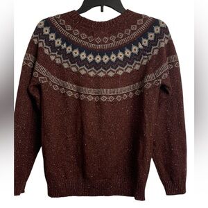 Weatherproof S/CH Fair Isle Knit Winter Cozy Sweater Pullover Burgundy Blue